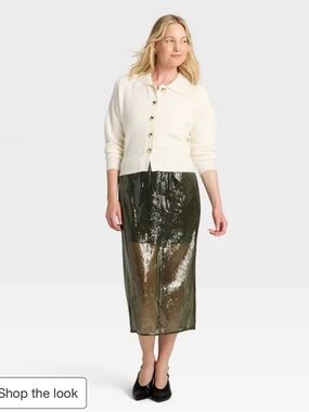 Olive Green Sequin Midi Skirt